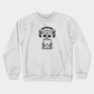 Cute Snow leopard Cub Dj Wearing Headphones Crewneck Sweatshirt